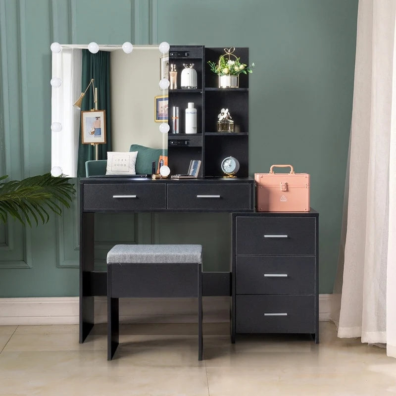 Makeup Vanity Table Set with LED Lights and Stool