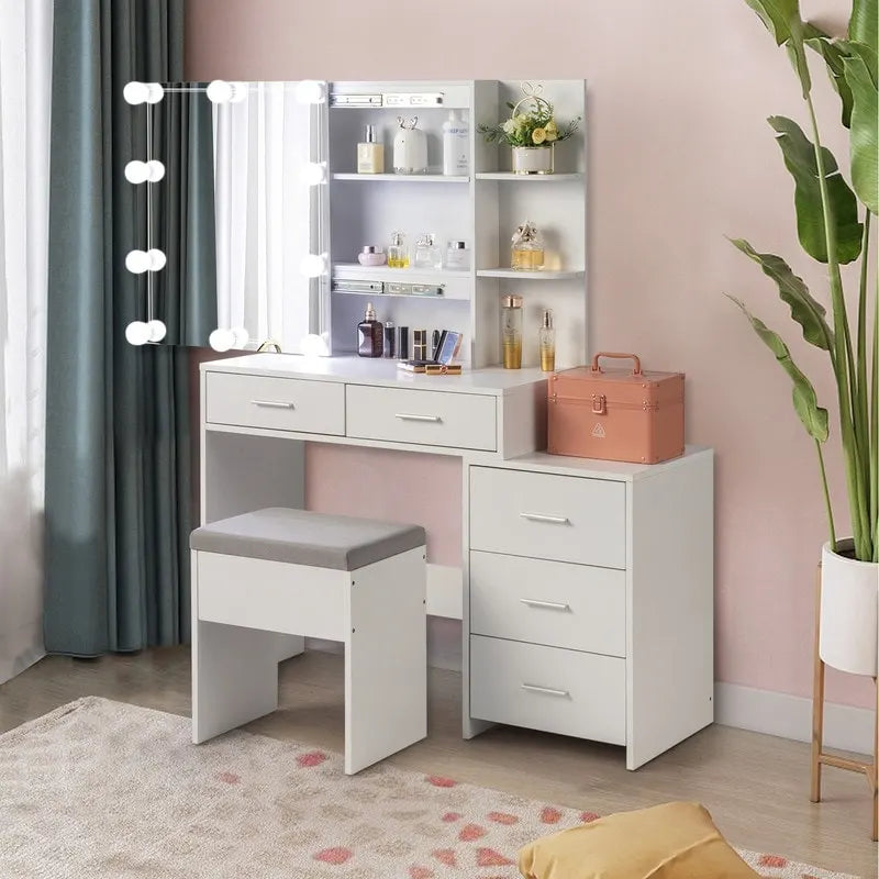 Makeup Vanity Table Set with LED Lights and Stool