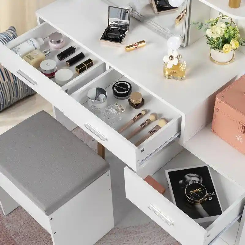 Makeup Vanity Table Set with LED Lights and Stool