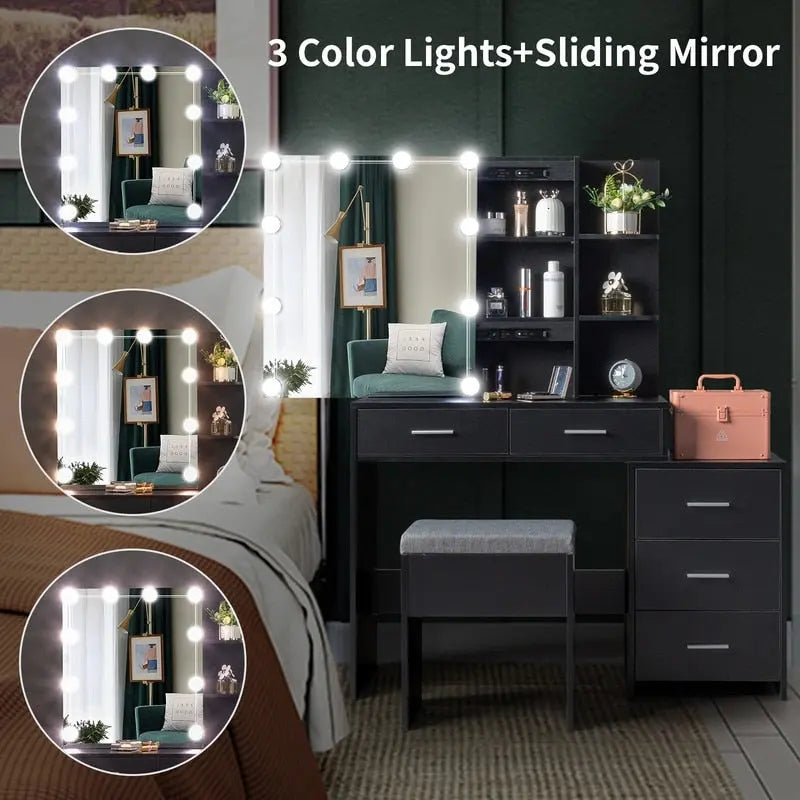 Makeup Vanity Table Set with LED Lights and Stool