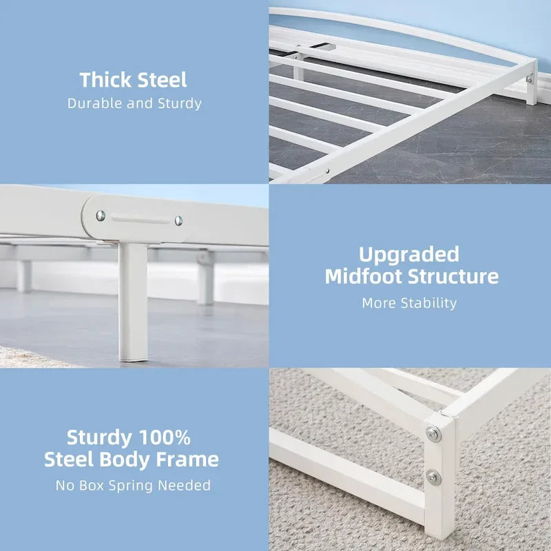 White Low-Profile Metal Platform Bed Frame, 6-Inch Height
