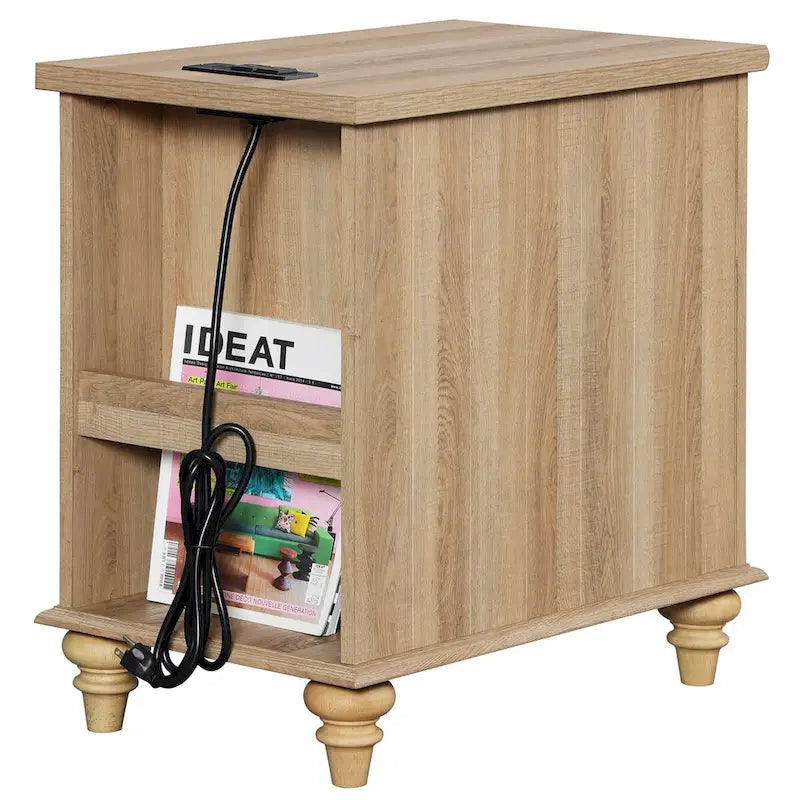 Modern End Tables with Charging Station and Storage, Set of 2