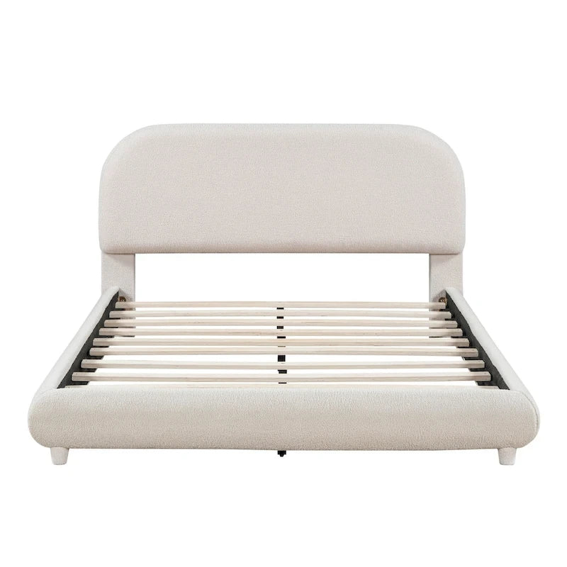 Full Size Fleece Upholstered Platform Bed with Curved Frame