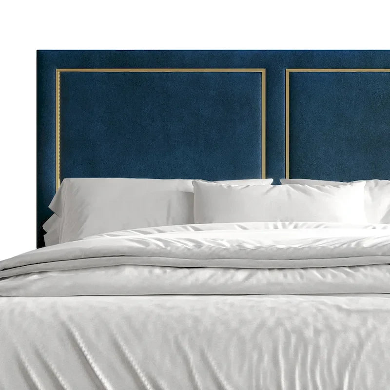Minimalist Upholstered Velvet Bed with Gold Accent