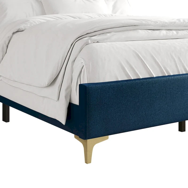 Minimalist Upholstered Velvet Bed with Gold Accent