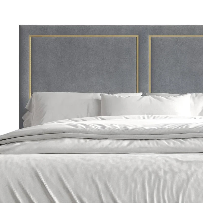 Minimalist Upholstered Velvet Bed with Gold Accent