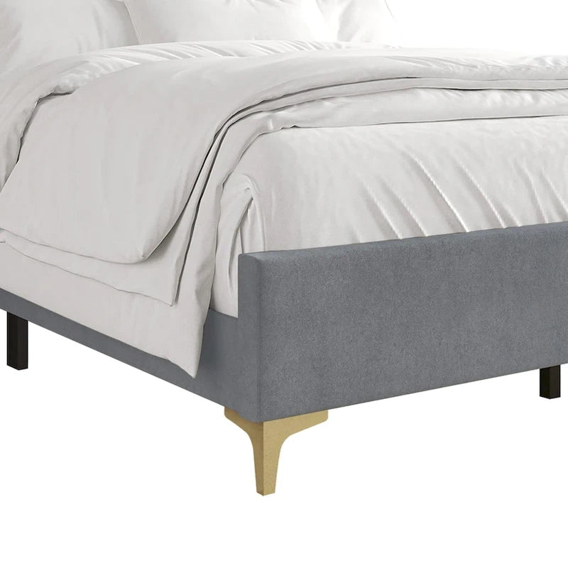 Minimalist Upholstered Velvet Bed with Gold Accent
