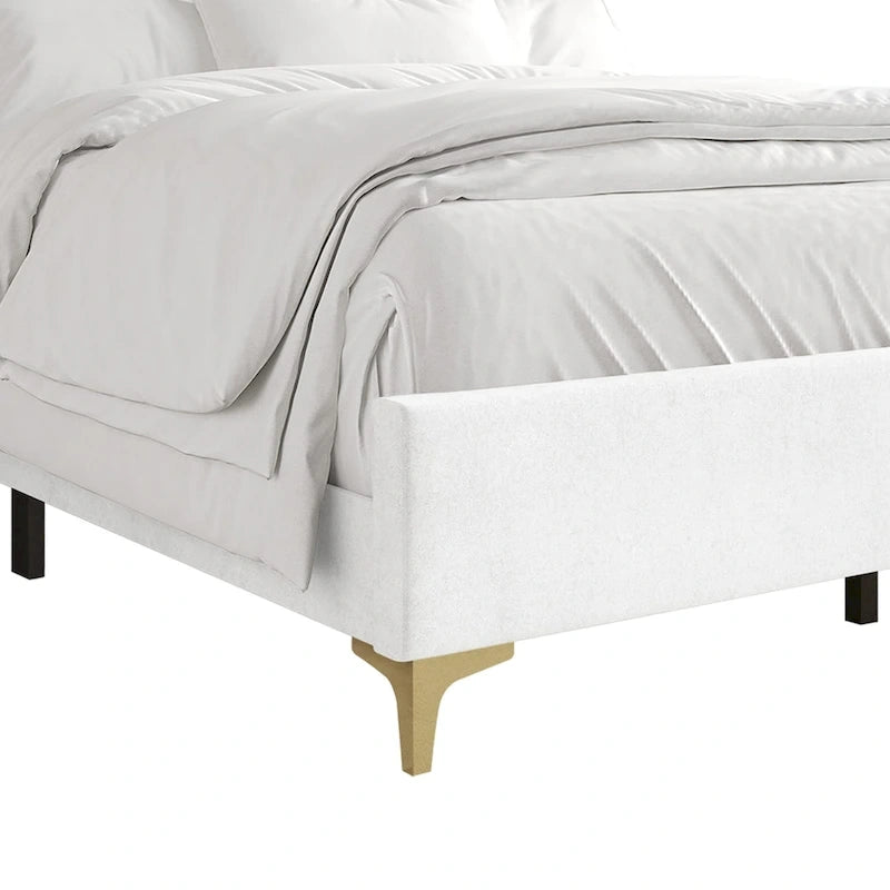 Minimalist Upholstered Velvet Bed with Gold Accent