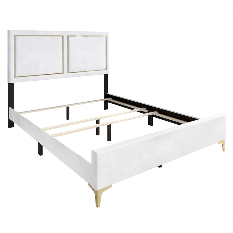 Minimalist Upholstered Velvet Bed with Gold Accent