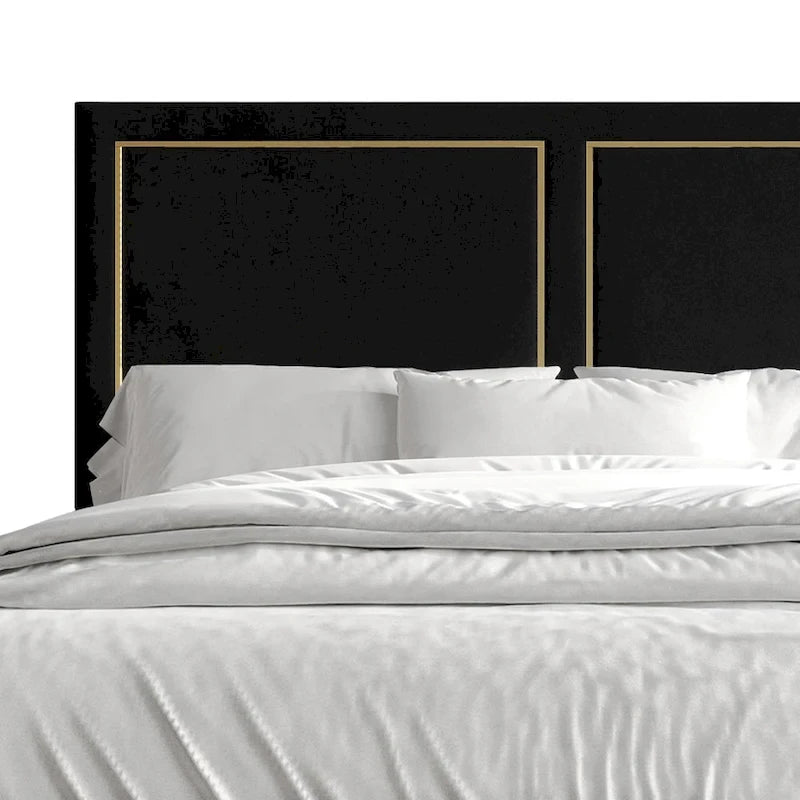 Minimalist Upholstered Velvet Bed with Gold Accent