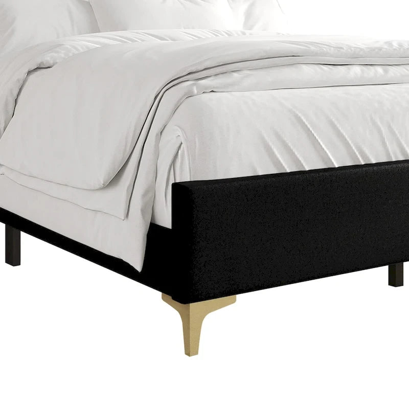 Minimalist Upholstered Velvet Bed with Gold Accent