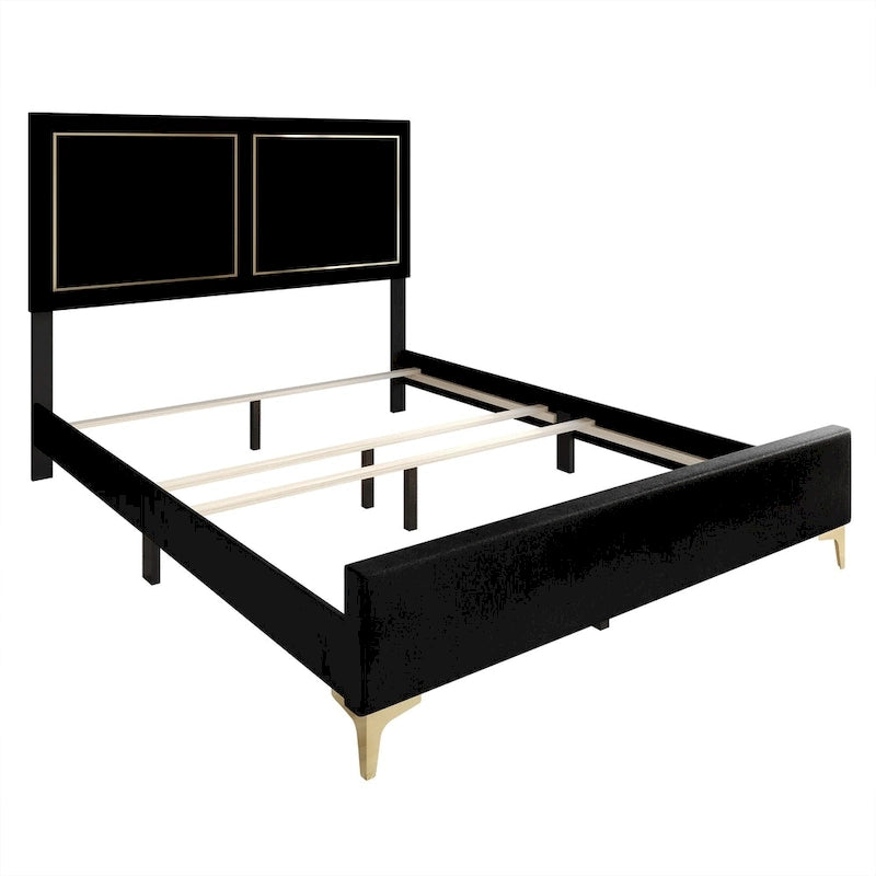 Minimalist Upholstered Velvet Bed with Gold Accent