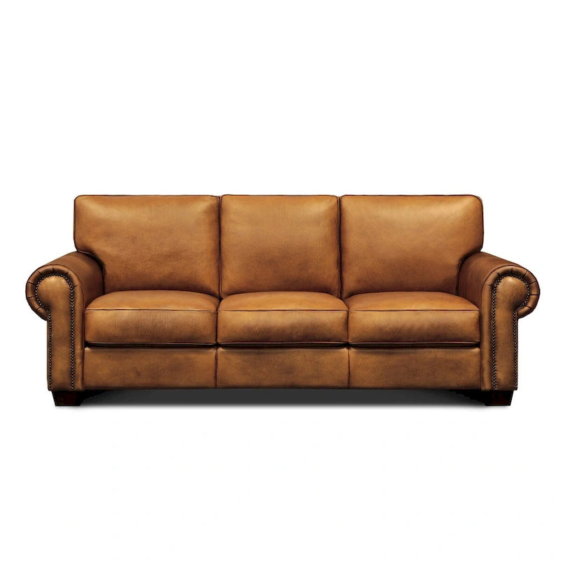 Top Grain Hand-Antiqued Leather Traditional Sofa