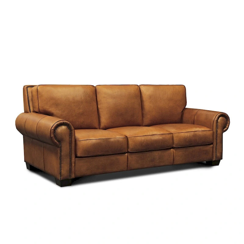 Top Grain Hand-Antiqued Leather Traditional Sofa