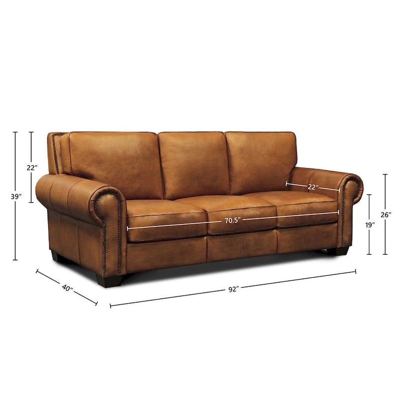 Top Grain Hand-Antiqued Leather Traditional Sofa