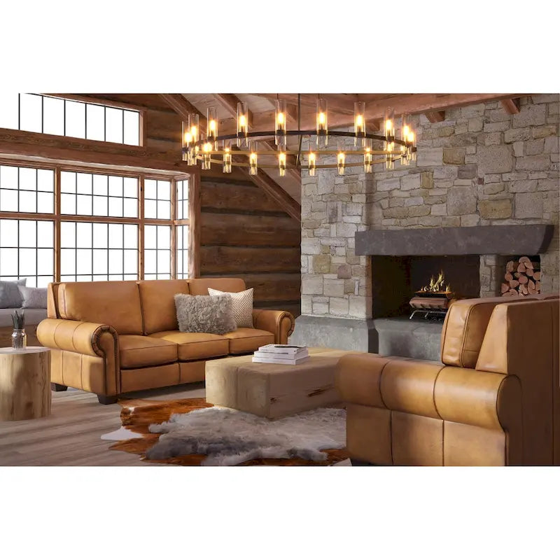 Top Grain Hand-Antiqued Leather Traditional Sofa