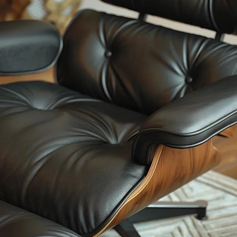 Poltrona relax in pelle stile Mid-Century con poggiapiedi