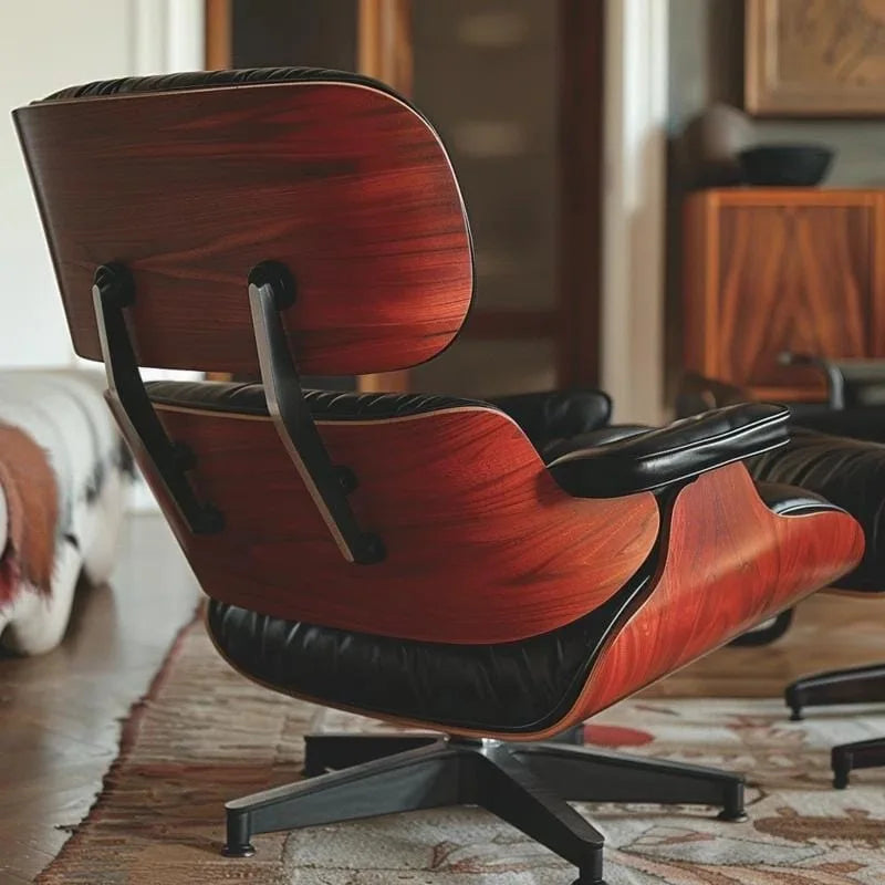 Poltrona relax in pelle stile Mid-Century con poggiapiedi