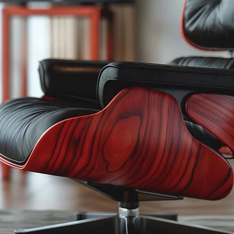 Poltrona relax in pelle stile Mid-Century con poggiapiedi