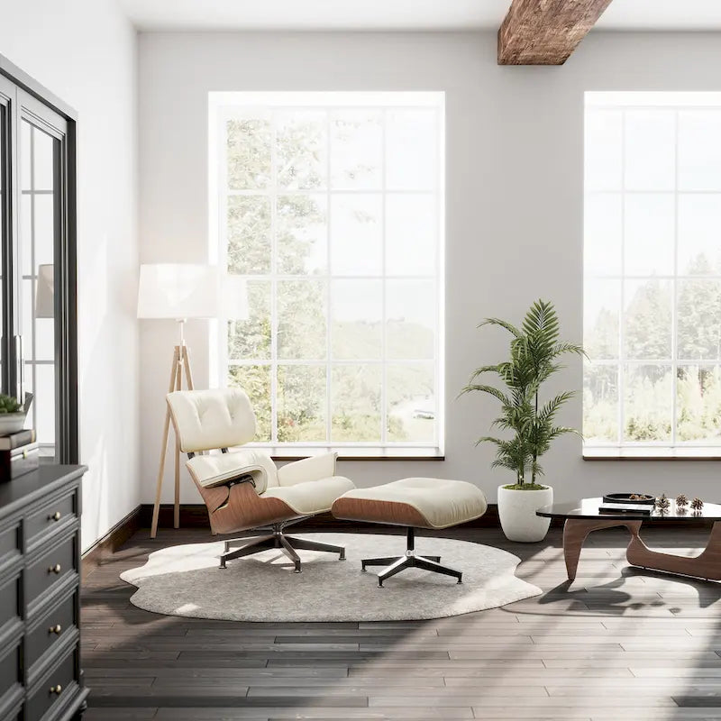Poltrona relax in pelle stile Mid-Century con poggiapiedi