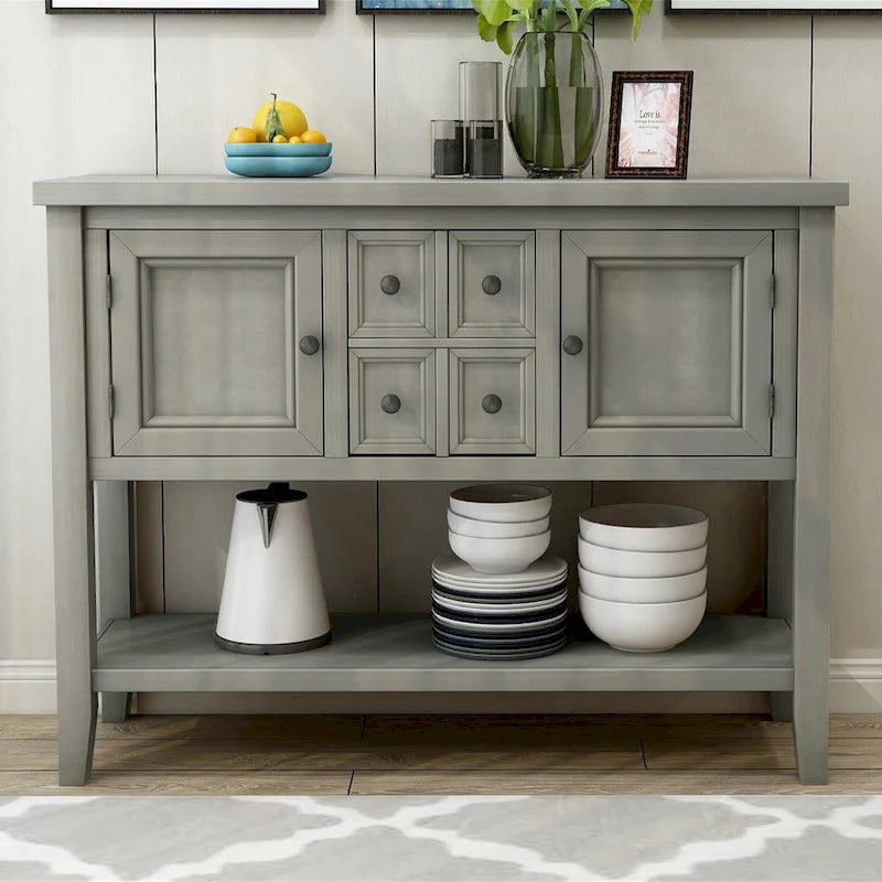 Credenza buffet in legno massello con cassetti, ante e ripiano