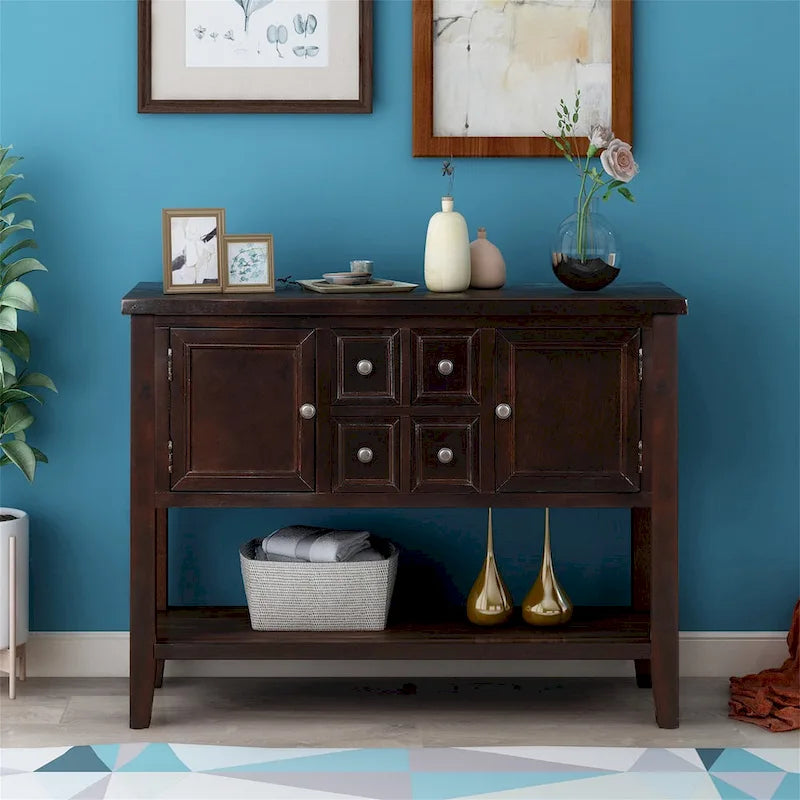 Credenza buffet in legno massello con cassetti, ante e ripiano