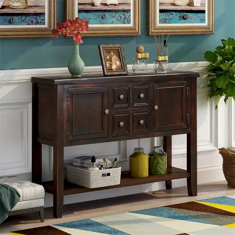 Credenza buffet in legno massello con cassetti, ante e ripiano