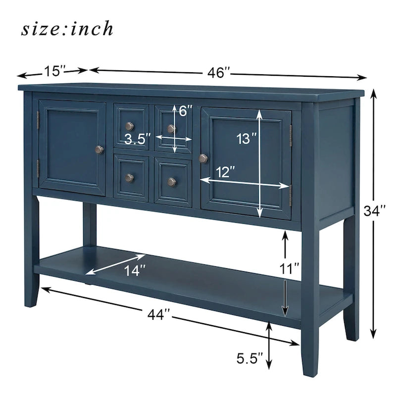 Credenza buffet in legno massello con cassetti, ante e ripiano