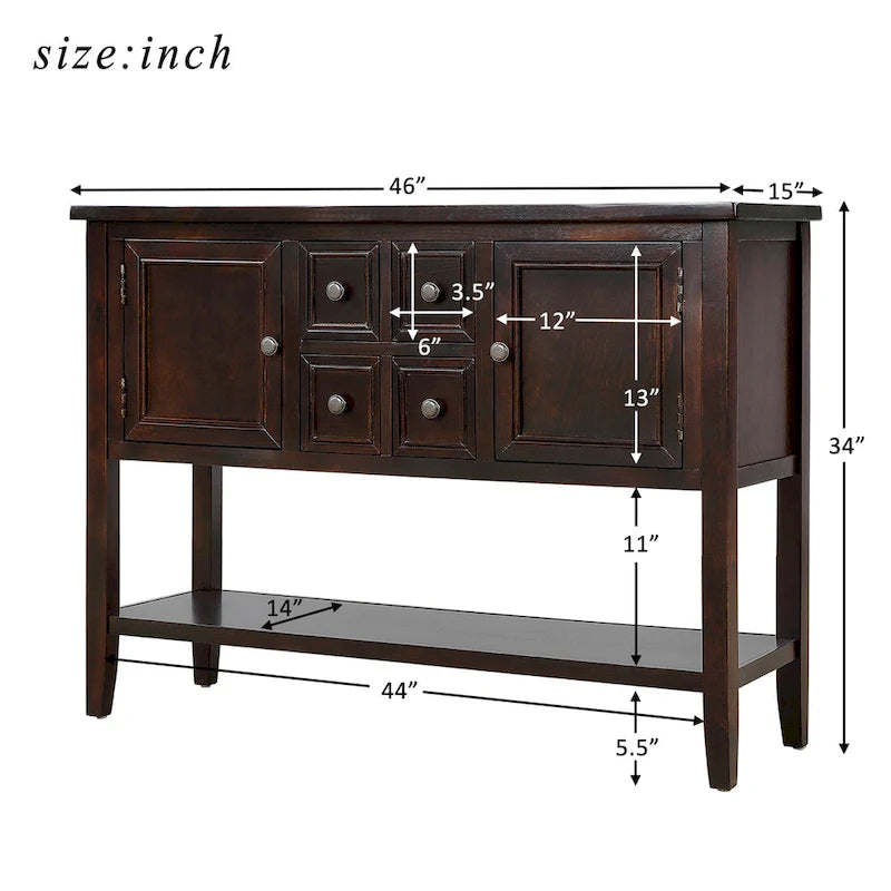 Credenza buffet in legno massello con cassetti, ante e ripiano