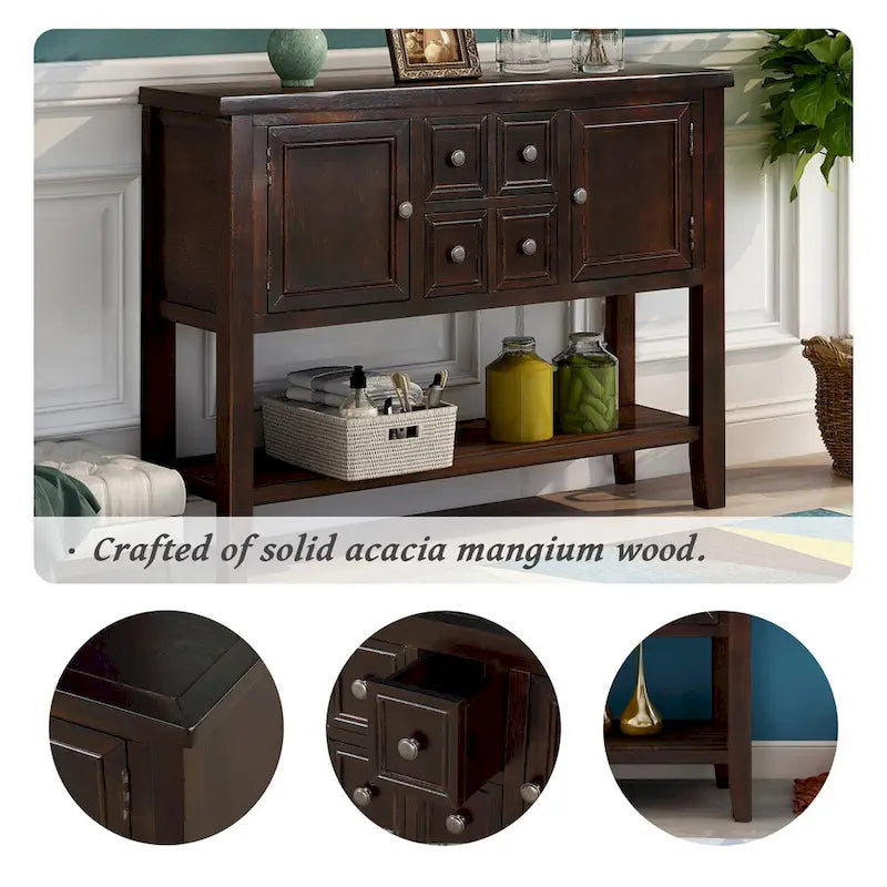 Credenza buffet in legno massello con cassetti, ante e ripiano