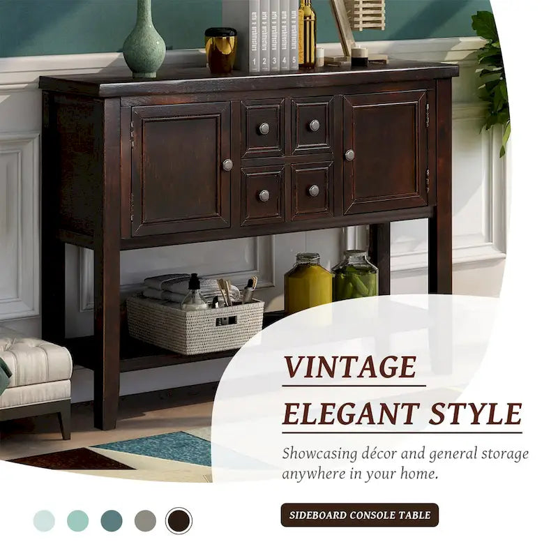 Credenza buffet in legno massello con cassetti, ante e ripiano