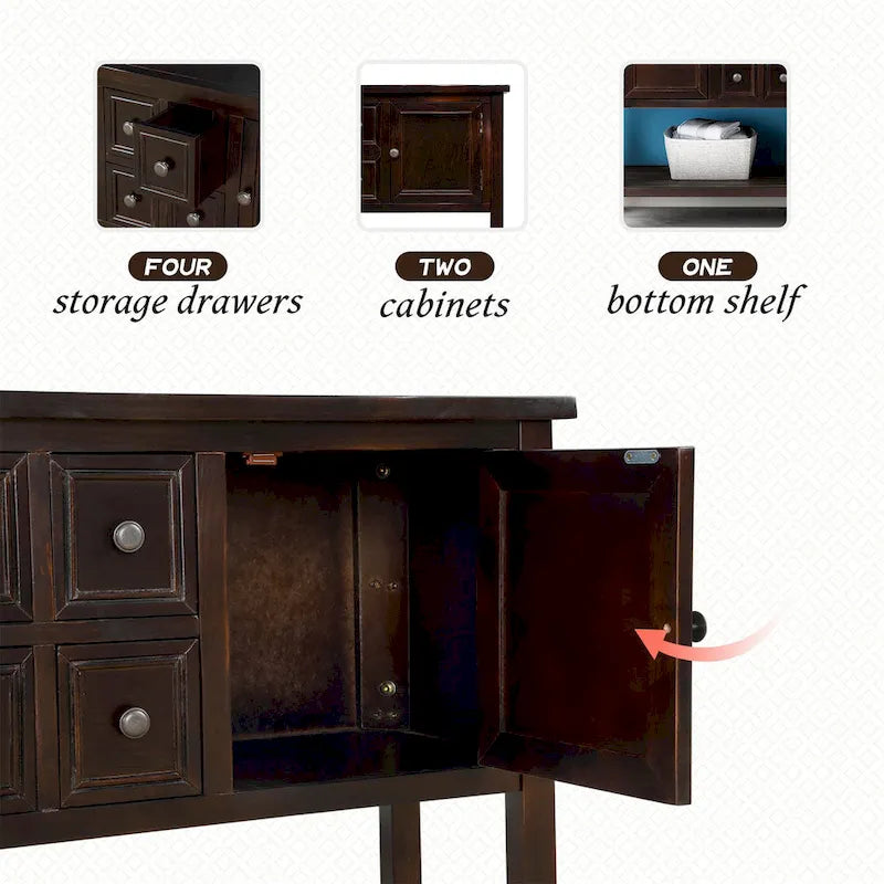 Credenza buffet in legno massello con cassetti, ante e ripiano
