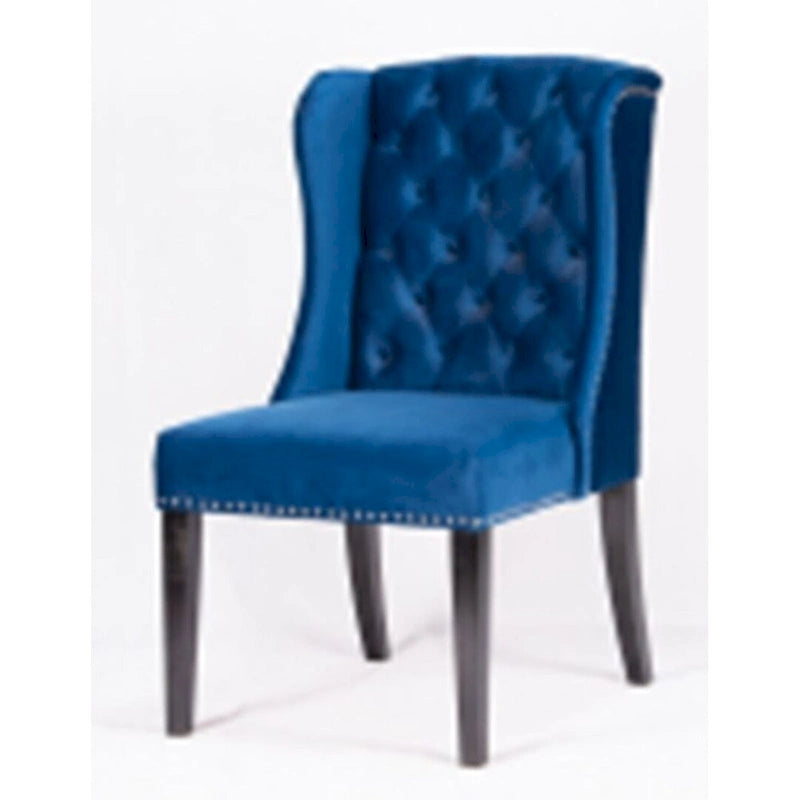 Sedia da pranzo blu navy in velluto con schienale ad ala e bottoni capitonné