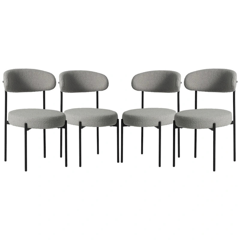 Mid-Century Curved Back Sherpa Dining Chairs (Set of 4)