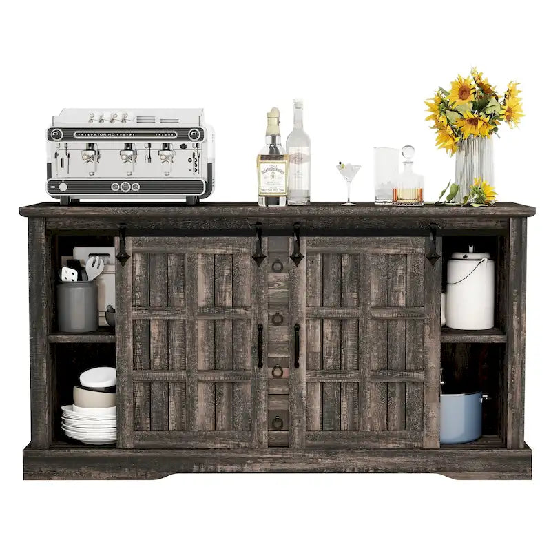 Farmhouse Sideboard Cabinet with Sliding Barn Doors and 4 Drawers